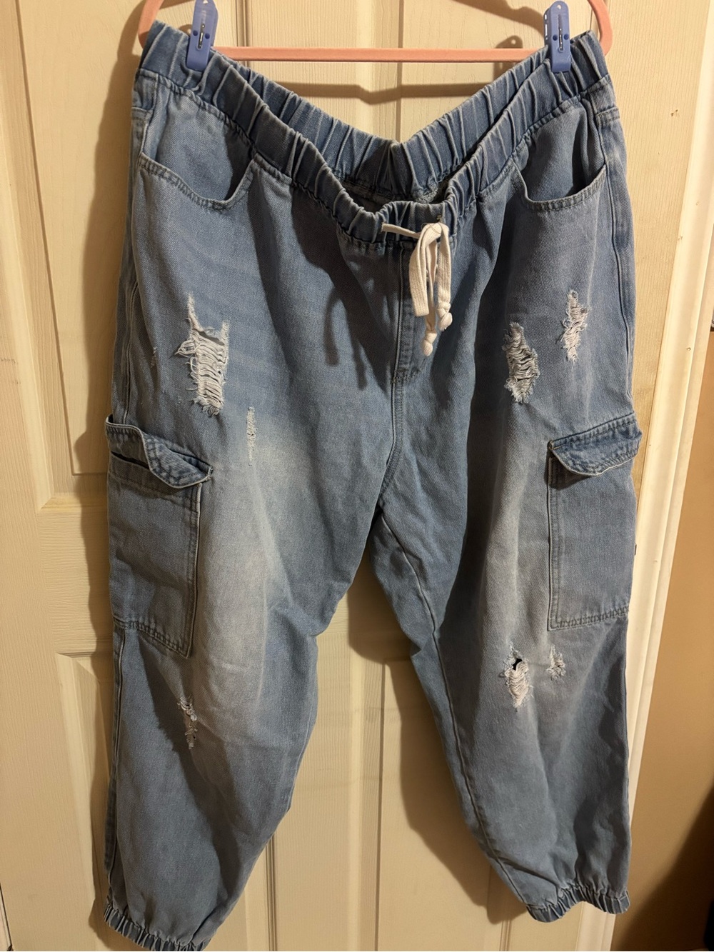 SHEIN Light Blue Distressed Cargo Jeans